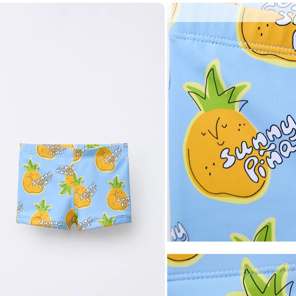 Zara Blue and Yellow Pineapple Swim Trunks